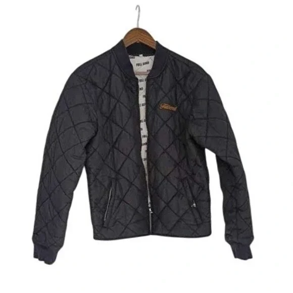 FULL‎ SEND Quilted Bomber Jacket Black Embroidered Logo Men's Size M